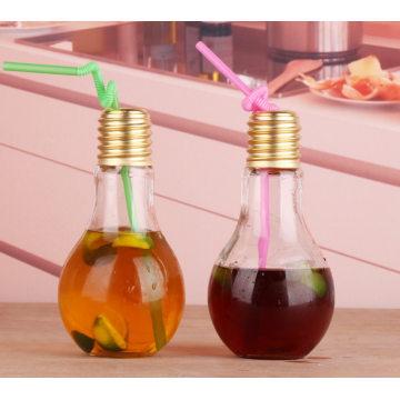 Haonai 400ml Beverage drinking use light bulb bottle/glass juice bottle with screw cap